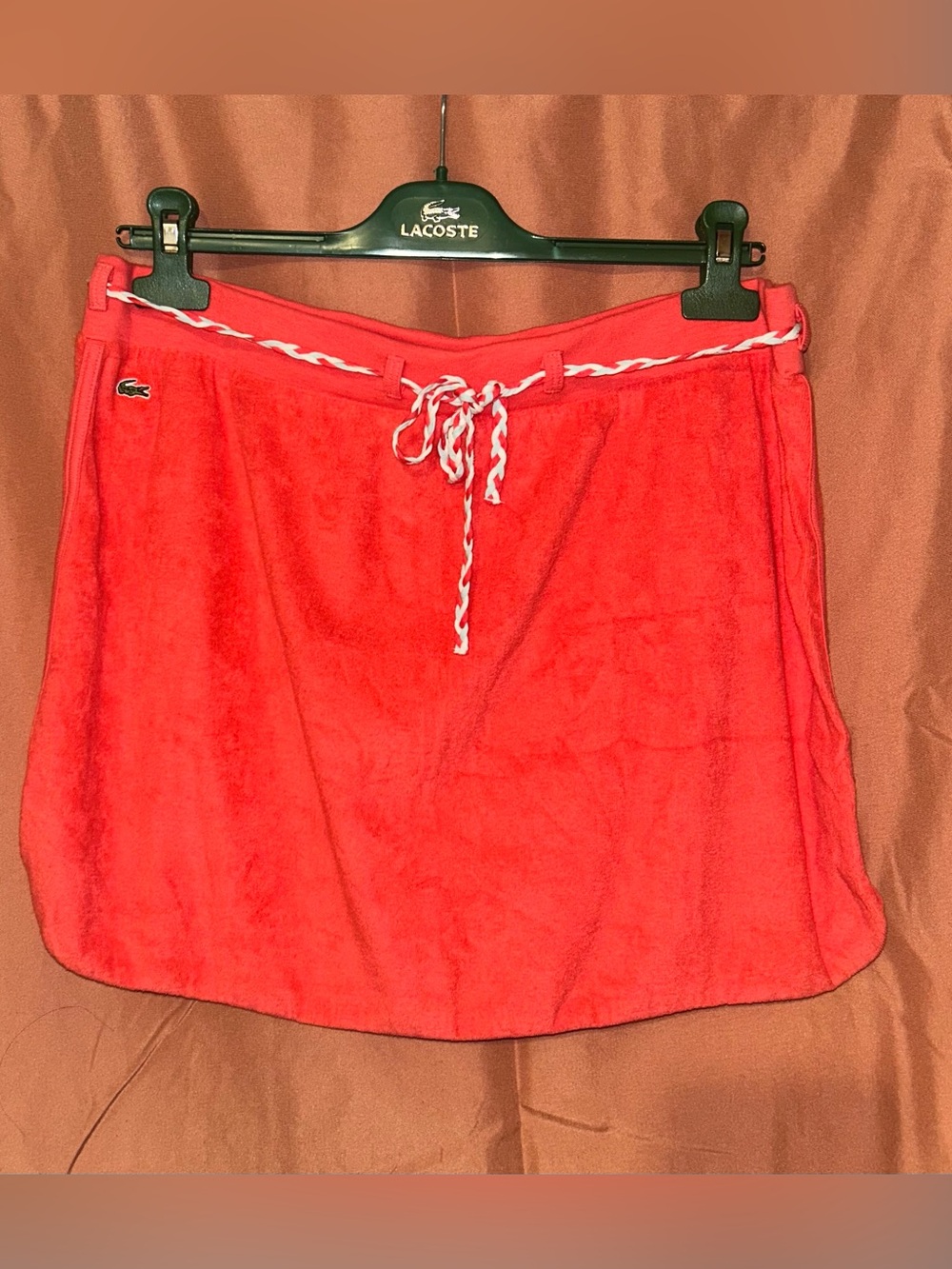 Lacoste Red Orange Women’s Swim Skirt with White Braided Drawstring